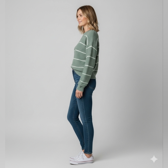 Freshman 1996 Women's Green Striped Pullover Wide Sleeve Oversized Sweater XS 🐈 - Picture 11 of 11